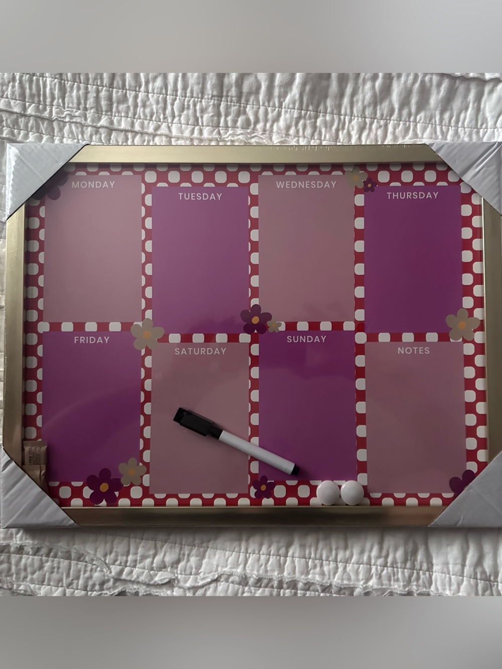 XO Sienna NWT Magnetic Whiteboard Weekly Planner Board Pink Gold Frame